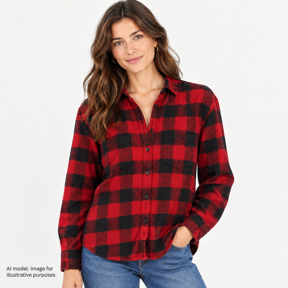 Madewell Shirt Womens Small Red Black Oversized Buffalo Plaid Flannel Button Up